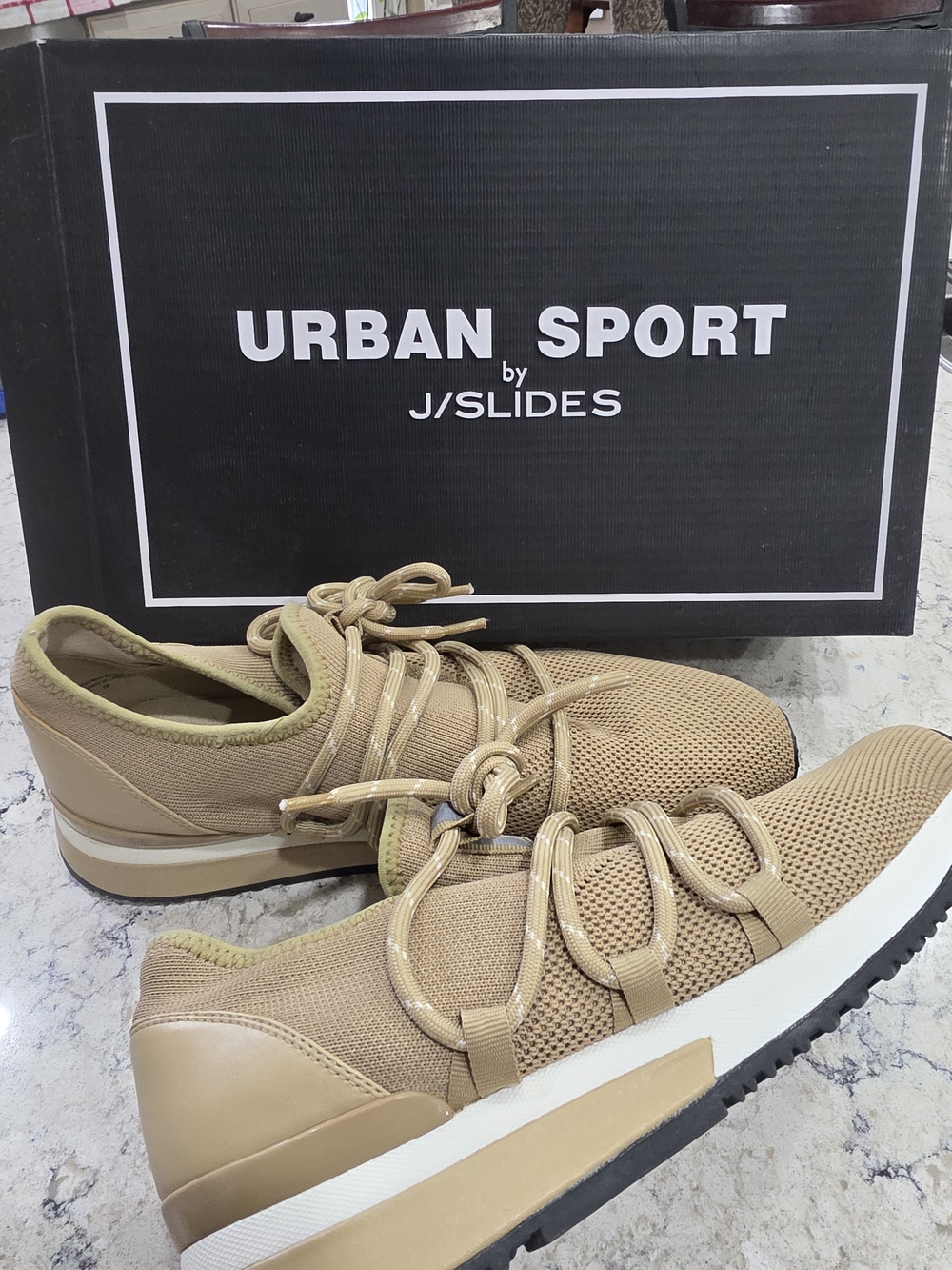 J/SLIDES Women's Tan Knit Lace-Up Sneakers